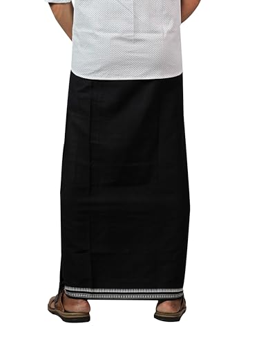 Image of PRAKASAM COTTON Velcro Pocket Dhoti | Thalapathi Border Readymade Cotton Kerala Mundu for Men