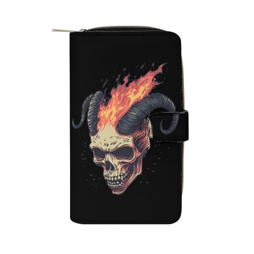 Skull Goat Long Wallet PU Leather Credit Card Holder Durable Zippered Purse Clutch Wallet