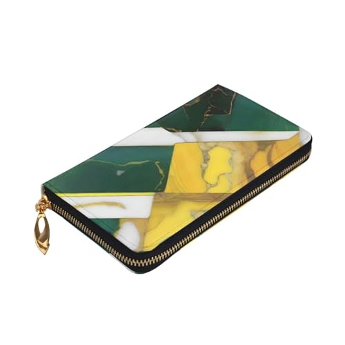 Yellow Green Marble Prints Leather Long Clutch Wallet for Fashionable Girls and Women - Durable, Stylish, and Functional, Black, One Size3