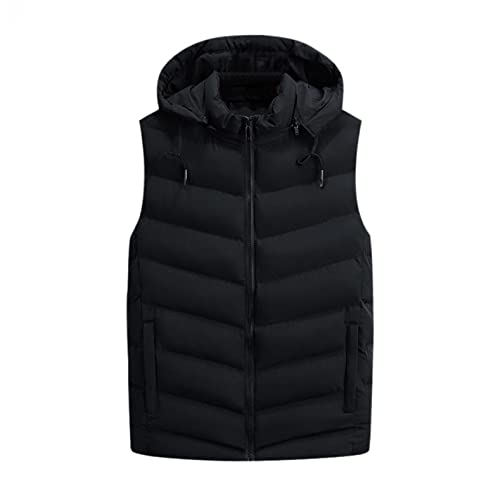 Qwentmtnty Mens Outerwear Puffer Vests Casual Sleeveless Windbreakers Jackets Removable Hood Big Tall Cotton Quilted Jackets #TOP10