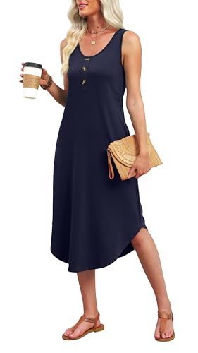 Image of WIHOLL Summer Dresses for Women 2026 Button Front Sleeveless Casual Midi Dress Beach Vacation Sundresses with Pockets