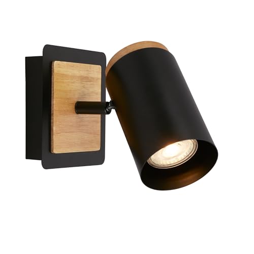 BRILONER - Applique da parete interno, attacco GU10, max. 10 W, applique camera da letto, interno, lampada, 12x14,5 cm, nero-legno