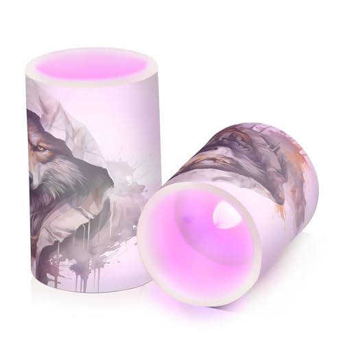 ALAZA Wolf (78) Flickering Flameless Candles Battery Operated with Remote Timer,Tea Light Candles LED Pillar Votive Candles Set of 2 for Outdoor Indoor Decorations