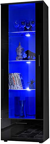 ExtremeFurniture T40 Vitrine, Carcasse en Noir Mat/Façade en Noir Brillant sans LED