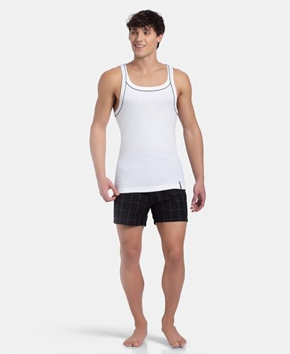 Image of Jockey US54 Men's Super Combed Cotton Rib Square Neckline Gym Vest with Back Panel Graphic Print (Shoulder Starp Color May Vary)