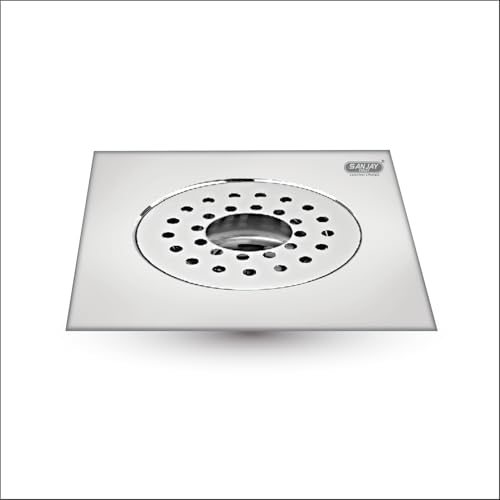 Image of Floor Drain Cover for Bathroom Gratings 8x8 INCH | Floor Drain Jali with Hole 304 Grade Stainless Steel Cockroach Trap | Square Gypsy Silver (200mm X 200mm)