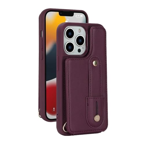 Étui portefeuille en cuir iPhone 7/8 avec bandoulière et porte-cartes lie de vin