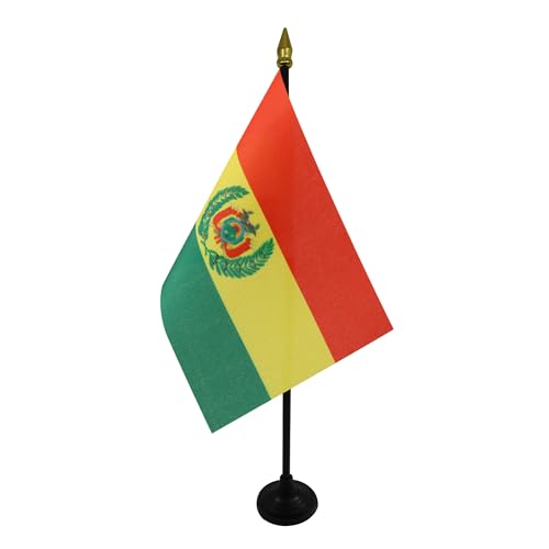 AZ FLAG - Mini Drapeau Bolivie De Table - 15x10 cm - Drapeau Bolivien De Bureau 100% Polyester Avec Hampe Pointe Dorée 25cm