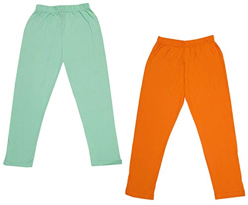 Image of IndiWeaves Girls Super Soft Cotton Solid Capri Pants (Orange, Sea Green, 14-16 Years) Pack of 2