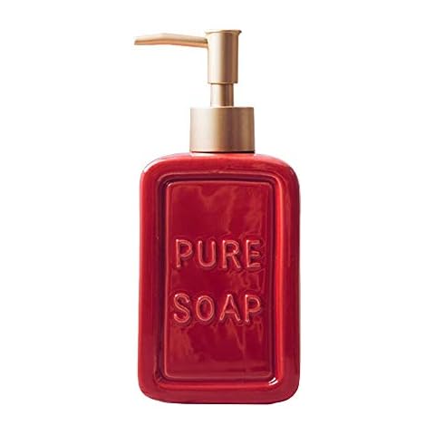 Red Ceramics Retro Soap Dispenser Soap Bottle Lotion Bottle with Pump Cover