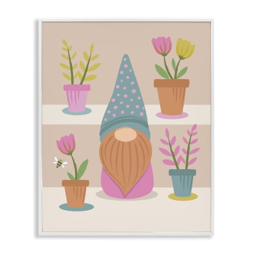 Stupell Industries Patterned Garden Gnome Flower Pots Honey Bee, Design by Lisa Perry Whitebutton