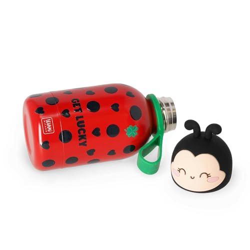 Legami - Hot&Cold BFF Kinder-Wasserflasche, Ladybug, doppellagig aus 18/8 Edelstahl mit luftdichtem Verschluss, hält 12 h heiß und 24 h kalt, Fassungsvermögen 310 ml