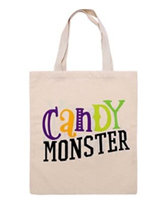 Candy Monster Halloween Trick or Treat Canvas Tote Bag, Natural Cotton, Beige (Set b)