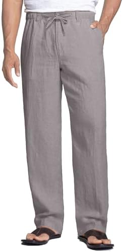 COOFANDY Mens Lightweight Beach Pants Casual Summer Pants Elastic Waistband Linen Yoga Pants (Light Grey, L)