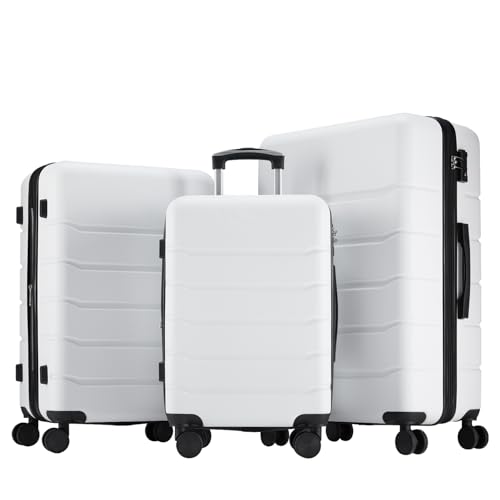 Yapamar 3- Pack Hardside Luggage with Spinner Wheels - 20/24/28 Inch Expandable Suitcase, TSA Lock, Lightweight Hard Shell Carry On & Checked Luggage - Durable ABS/PC, 360掳 Silent Wheels - White