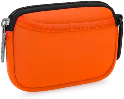 E-Tree Mini Neoprene Pouch Case for Phone Charger Airpods Cables Earphones MagSafe Power Adapter Keys Keychain Small Accessories Storage Organizer Tech Bag, Coin Purse Wallet, Zipper Pocket (Orange)