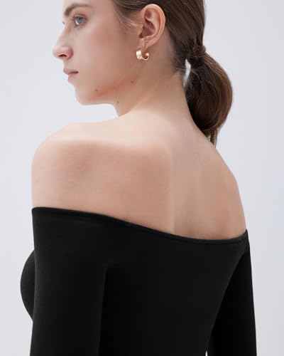 SUUKSESS Women Padded Off The Shoulder Tops Ribbed Long Sleeve Shirts Fall Basic4