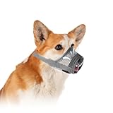 Denwwico Dog Muzzle, Soft Mesh Double Stick Anti Biting Barking Chewing, Adjustable Dog Mouth Guard Allows Panting Drinking Muzzle for Small Medium Large Dogs (Gray, S)
