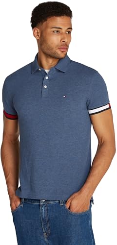 Maglietta Polo Maniche Corte Flag Cuff Faded Indigo Heather XL uomo slim fit blu