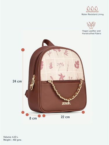Image of ZOUK Mayra Mini Daypack | Stylish Vegan Leather Backpack for Women with Water-Resistant Lining | Handcrafted Small Day Bag with Gold Zip & Adjustable Straps |