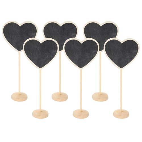 PATIKIL Mini Panneaux Ardoise, 6Pcs Petites Ardoises avec Support en Bois en Forme de Cœur pour Étiquettes Alimentaires, Mariages, Tableaux de Messages, Noir...
