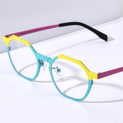 Image of FONEX Colorful Pure Titanium Glasses Frame Women Retro Round Eyeglasses