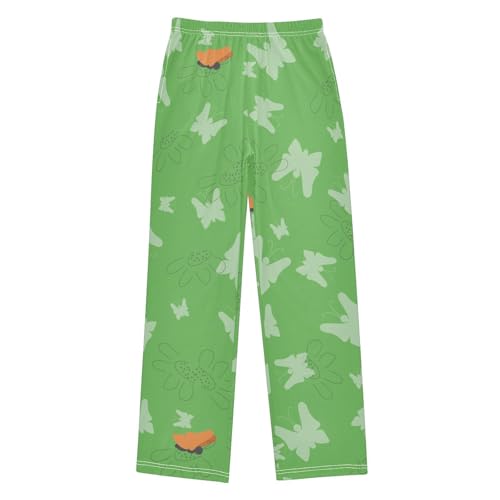 Butterfly Green Boys Pants Boys Athletic Pants Long Pant for Boywith Pockets Wide-Leg Size 6-14Y