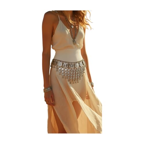 Women Ethnic Fashion Belt Waist Hip Silver Metal Coin Belly Dance Fit Size Party Festival S M2