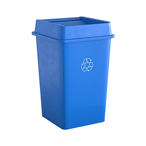 Image of 35 Gallon Blue Square Commercial Trash Can with Lid