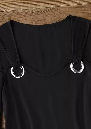 AIMITAG Cold Shoulder Blouse Womens Hollow Out Eyelet V Neck Long Sleeve Shirts Solid Color Cut Out Tunic Tops4