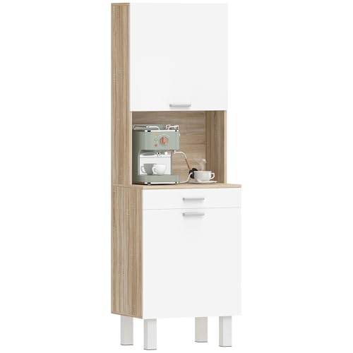 HOMCOM Buffet Haut Cuisine, Armoire de Cuisine, vaisselier avec 2 Portes, tiroir et Plan de Travail, Style Moderne, Meuble de Rangement pour Salon, Salle à...