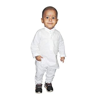 MS CREATION BABY BOY COTTON ETHNIC WEAR KURTA AND PYJAMA WHITE