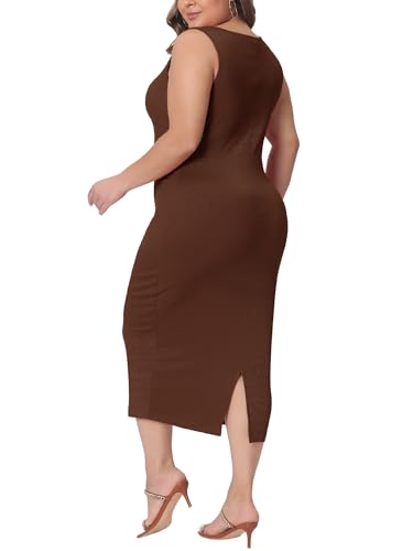 Image of Agnes Orinda Plus Size Dress for Women Summer Sleeveless Square Neck Bodycon Cocktail Sundress Sexy Midi Tank Dress