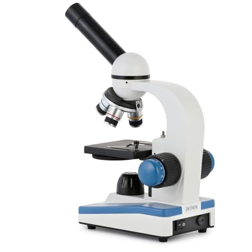 AmScope M150 Series Portable LED Monocular Student Compound Microscope - 40X-1000X Magnification - Microscope Kit Includes Dust Cover, 2 Clips & 2 Eyepieces