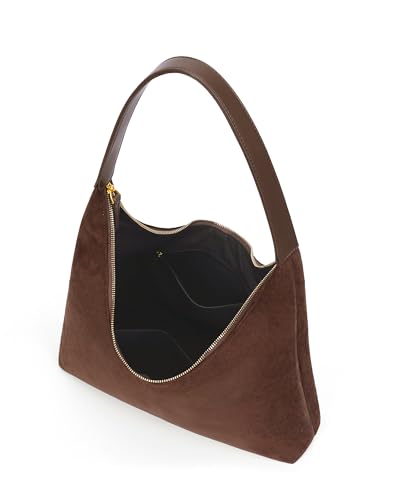 Image of Lushandy Brown Suede Purse Faux Suede Tote Bag Leather Hobo Bags for Women Slouchy Hobo Bag Fall Purse Shoulder Bag