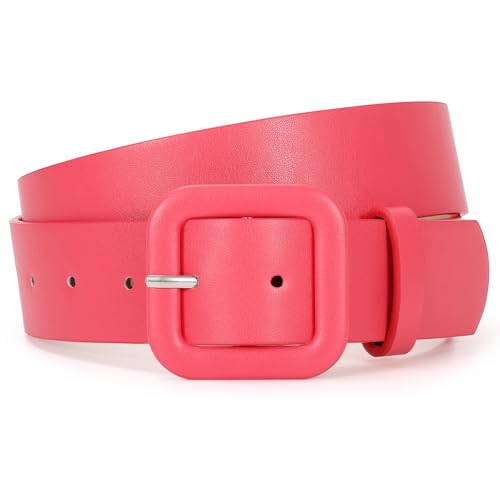 WHIPPY Women Leather Belt Candy Color Fashion Square Buckle Belt Ladies Belt for Jeans Pants Dresses, Rose Pink, S