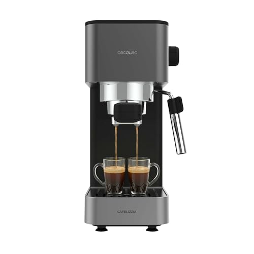 Cecotec Cafetera Express Manual Cafelizzia 690 Grey. 1230-1465W, Bomba 20 Bares, 1 o 2 Tazas, Vaporizador, Tanque 1,5L, Thermoblock, Panel Táctil, Espresso de Barista en Casa