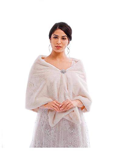 Faux Fur Shawl Wrap Bridal Fur Scarf Fur Wraps and Shawls with Brooch for Bride and Bridesmaids
