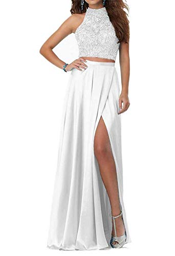 Meowmming Women's Two-Piece Halter Prom Dress