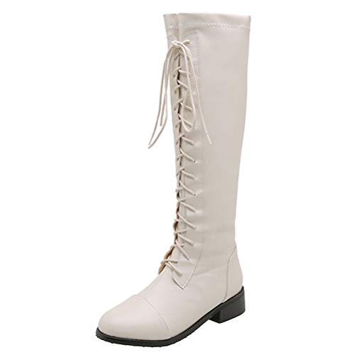 Botas Moto para Mujer Tacones Gruesos Media Pantorrilla Cordones