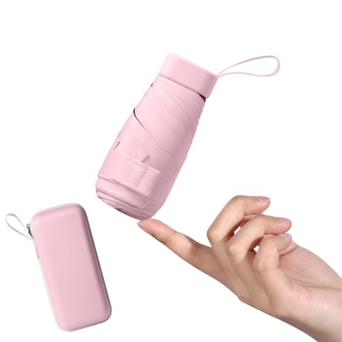 Mayoii Mini Umbrella with UPF50+ Protection, Lightweight Compact Umbrella for Women and Kids, Portable UV Parasol with Storage Box, 6Ribbed Small Parachute for Women Handbag Size