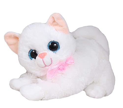Image of Tickles Cute Cat Glitter Eye Soft Stuffed Toy for Kids Baby Boys Birthday Gift Room (Color: White Size: 20 cm)