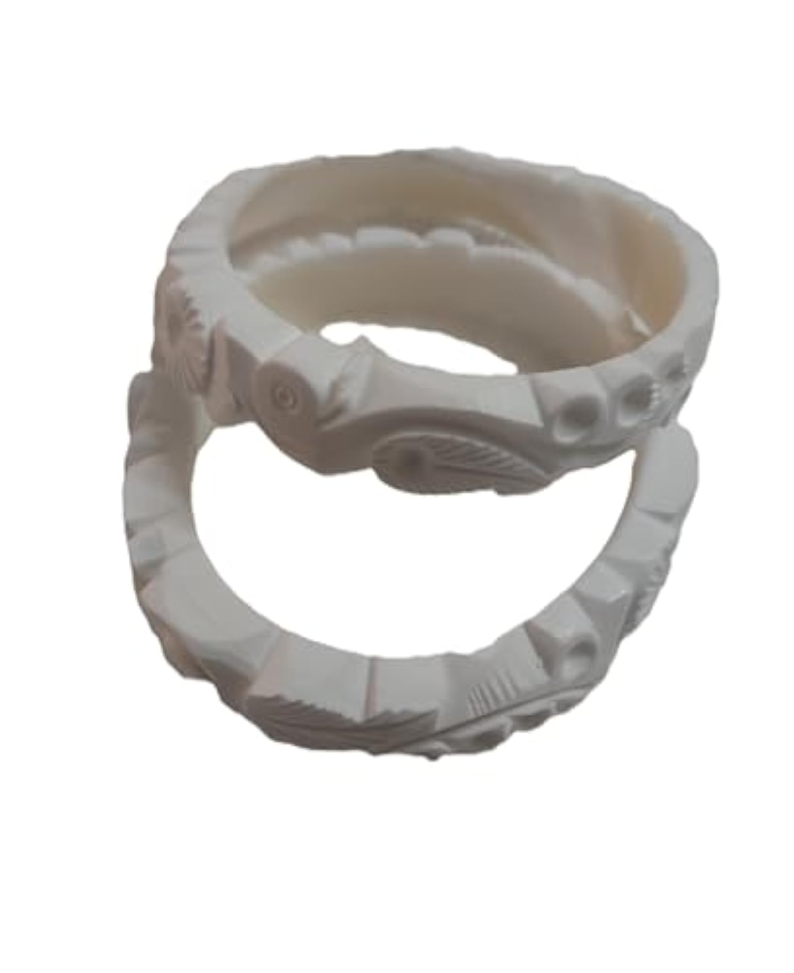 Traditional White Carved Shakha Bangle Set for Married Women