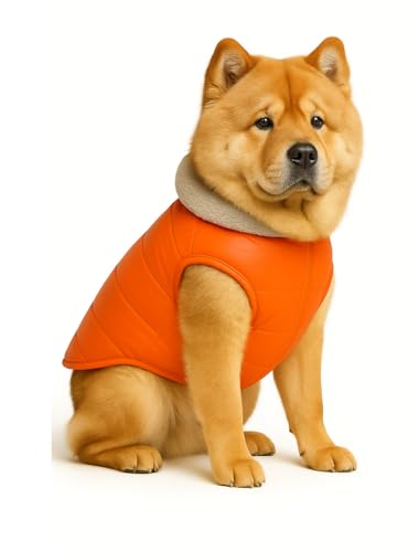 Image of The Pets Company Dog Winter Coat Jacket, Clothes, Windproof, Waterproof, Light Weight, Washable, Ultra Warm Thick Fleece Lined Dog Vest for Cold Weather Protection, (Orange, Large - 24 Inch)