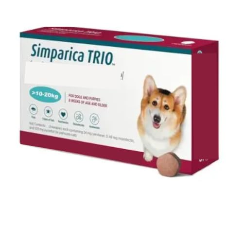 Image of (OG) Trio S Spectrum SIM PARICA Chewable Tablets for Medium Dogs 10-20kg, Monthly Use, Pack of 3 (10-20KG)