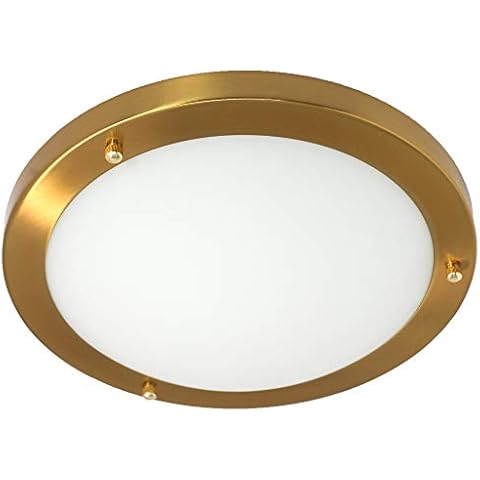 IMVSINCERE LED 12W IP44 Glass Ceiling Lights, Ø 18cm, 4000K, 850LM, Lighting for Bathroom, Kitchen, Hallway, Office, Corridor, Flush Ceiling Light, Bath Ceiling Light,Brass Cover