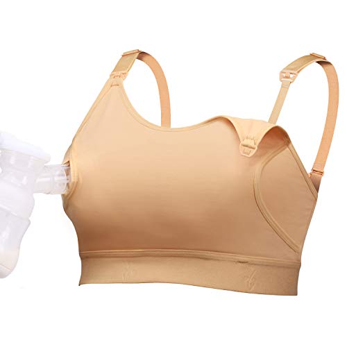 Hands Free Pumping & Nursing Bra with Breast Pads, Lupantte Breast Pump Bra for Breastfeeding Moms, Fit Spectra, Lansinoh, Philips Avent Breast Pump, etc. (Large)