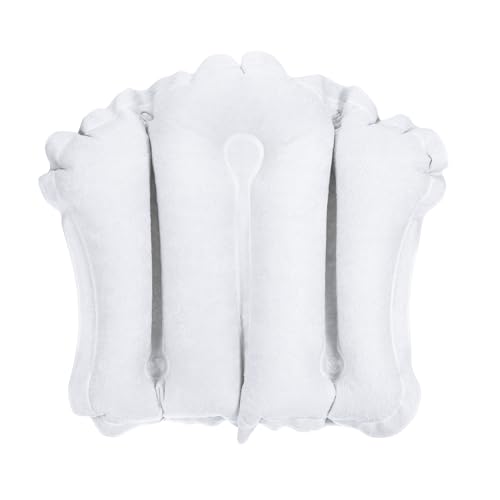 PATIKIL Inflatable Bath Pillow with Suction Cups, Terry Cloth Covered Shell Shape Bath Pillow Neck Support for Bathtub Hot Tub, White