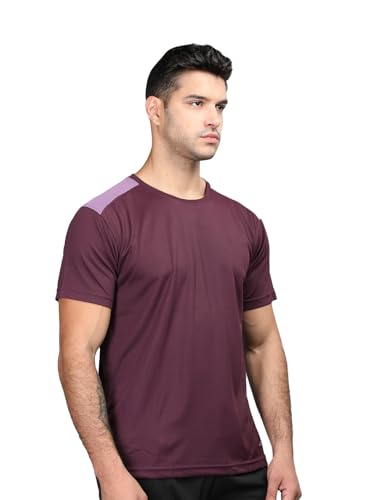 Image of CHKOKKO Men's Round Neck Gym Sports T-Shirt Wine Purple S