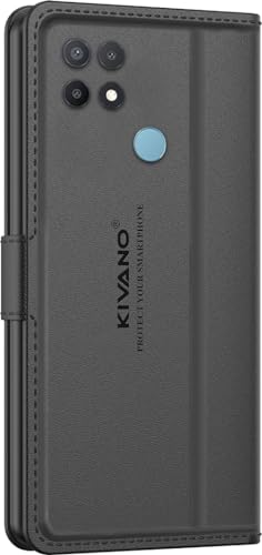 Image of KIVANO LUXE Compatible for Oppo A15 / Oppo A15s Luxury Handmade Leather Magnetic Flip Folio Case | Card Holder & Kickstand | Slim Protective Cover | Unisex - Black
